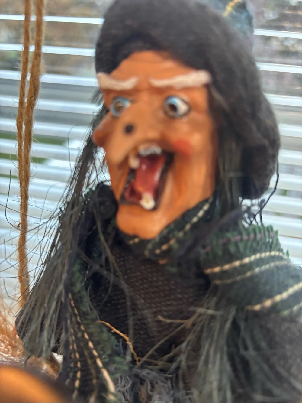 Vintage Halloween Hanging Witch on Broom Kicking